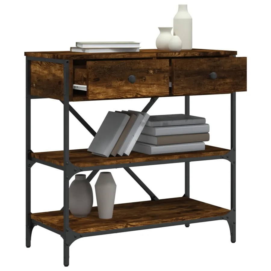 Table console chêne fumé 75x34,5x75 cm bois d'ingénierie - 4