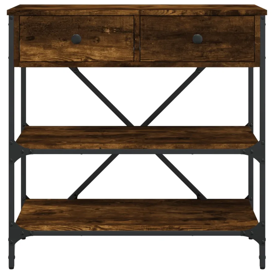 Table console chêne fumé 75x34,5x75 cm bois d'ingénierie - 5