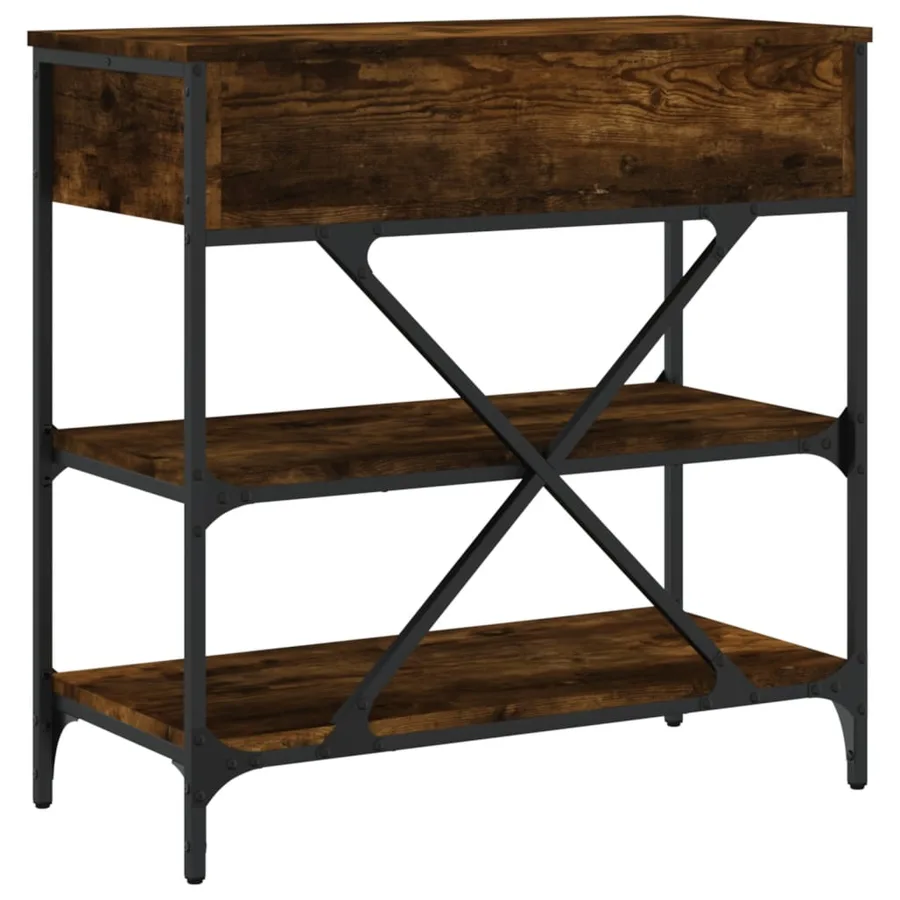 Table console chêne fumé 75x34,5x75 cm bois d'ingénierie - 7