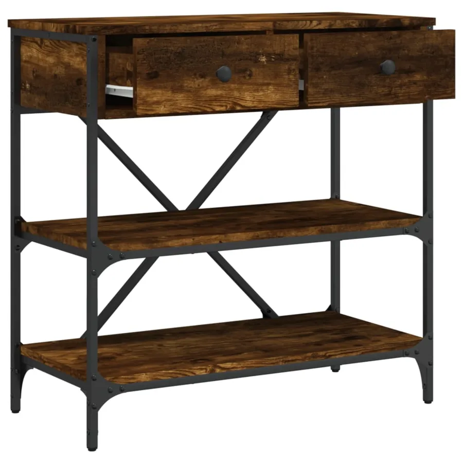 Table console chêne fumé 75x34,5x75 cm bois d'ingénierie - 8