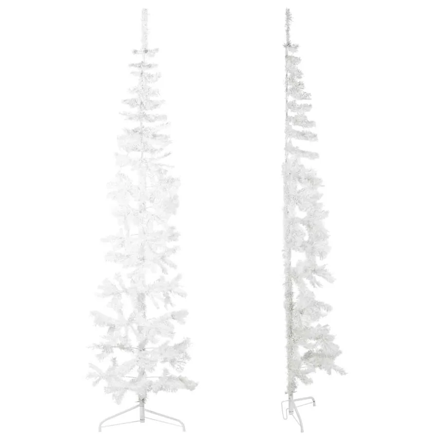 Demi sapin de Noël artificiel mince avec support Blanc 210 cm - 5