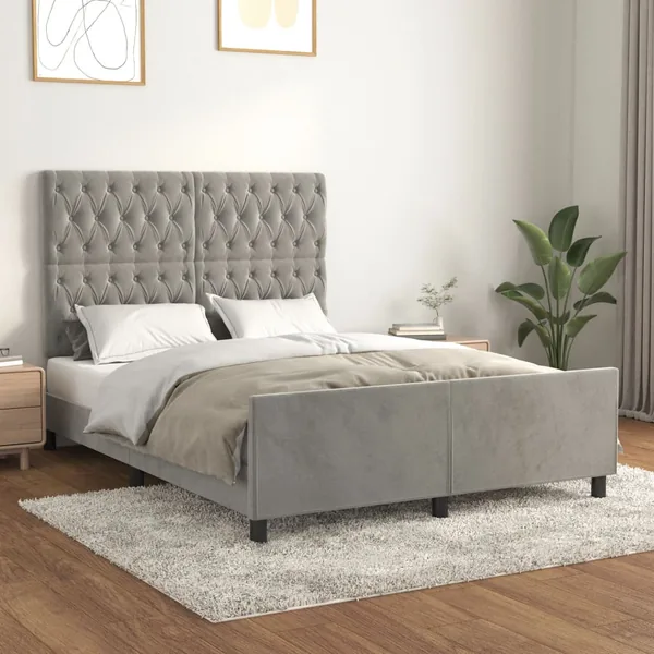 Cadre de lit sans matelas gris clair 140x200 cm velours