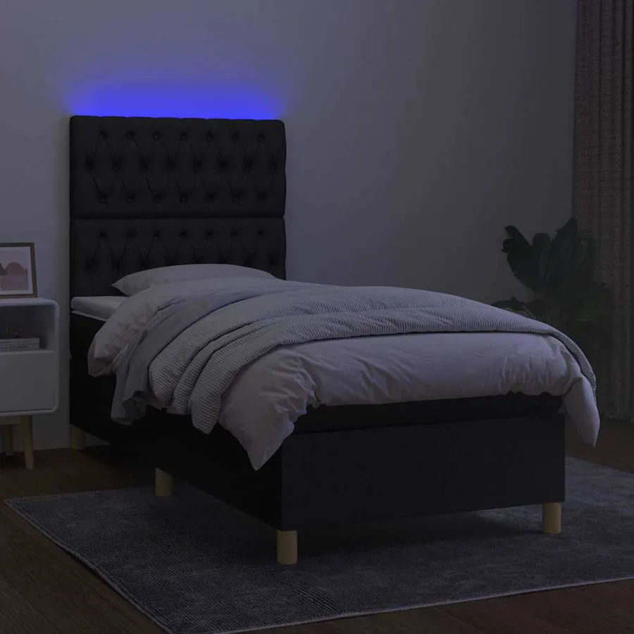 Sommier à lattes de lit et matelas et LED Noir 80x200cm Tissu - 4