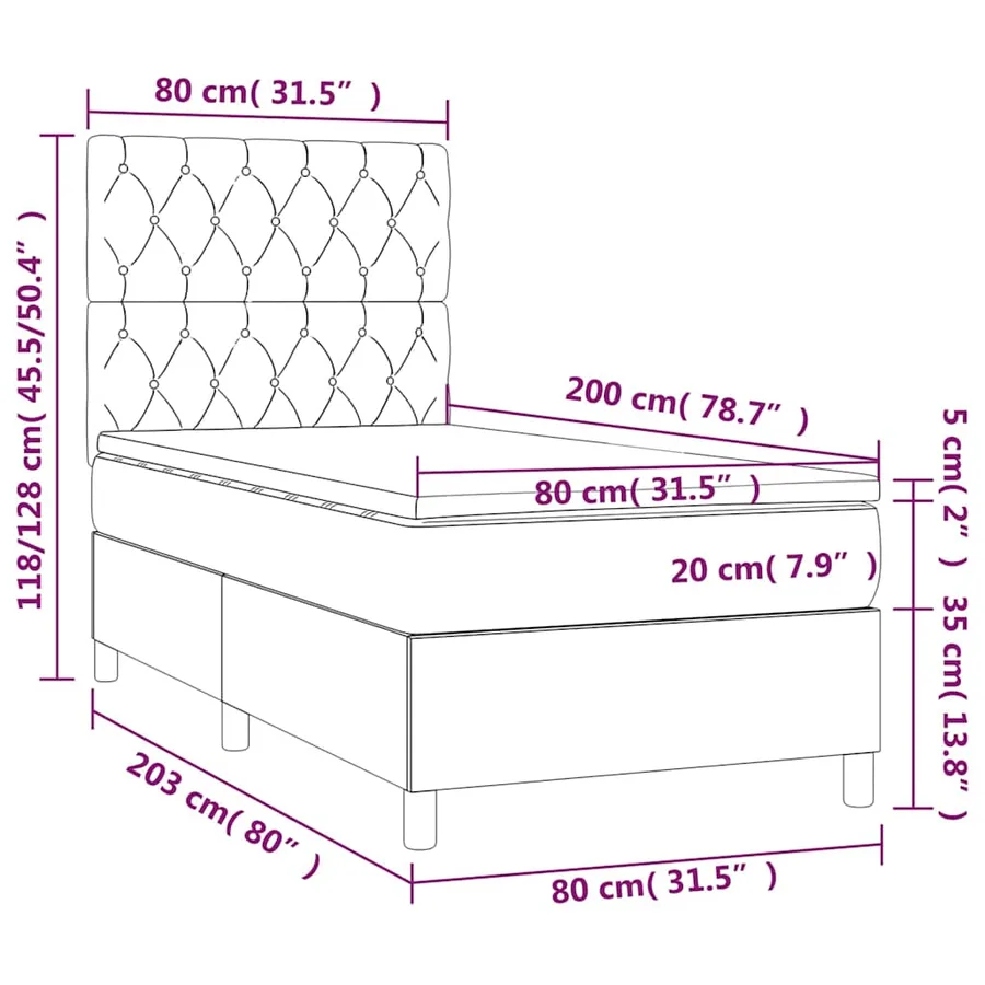 Sommier à lattes de lit et matelas et LED Noir 80x200cm Tissu - 8