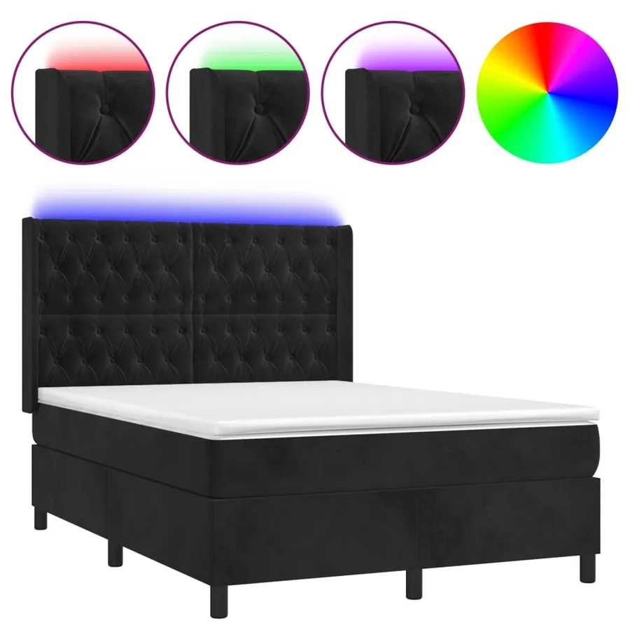 Sommier à lattes de lit matelas et LED Noir 140x190 cm Velours - 2