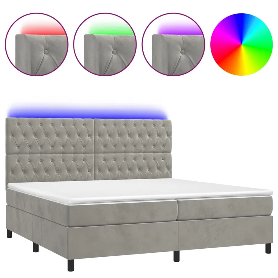 Sommier à lattes de lit matelas et LED Gris clair 200x200 cm - 2