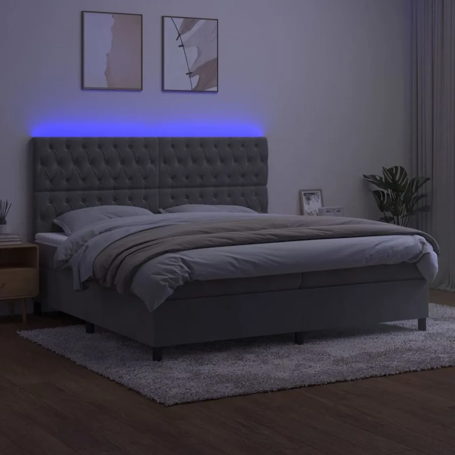 Sommier à lattes de lit matelas et LED Gris clair 200x200 cm - 4