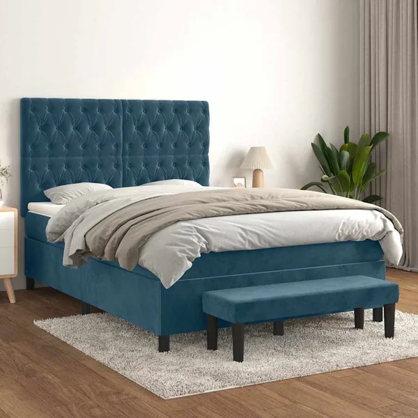 Sommier à lattes de lit et matelas Bleu foncé 140x200cm Velours