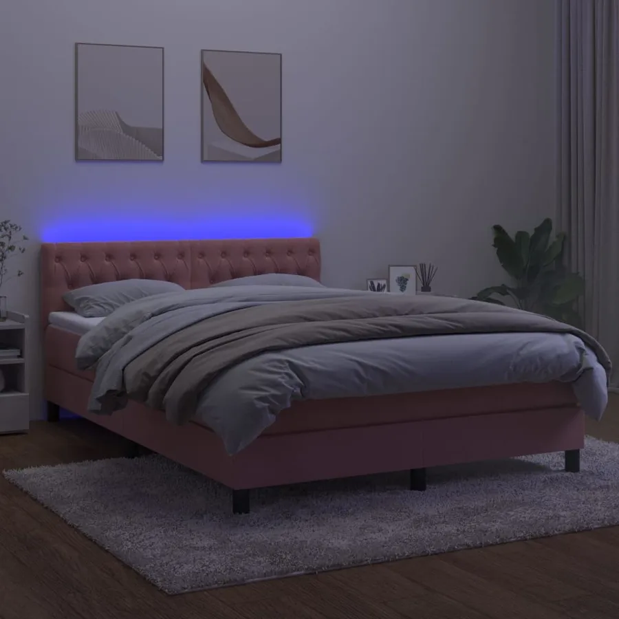 Sommier à lattes de lit avec matelas et LED Rose 140x190 cm - 4