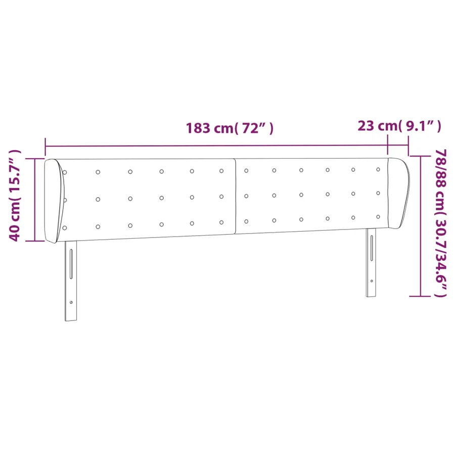 Tête de lit avec oreilles Rose 183x23x78/88 cm Velours - 9
