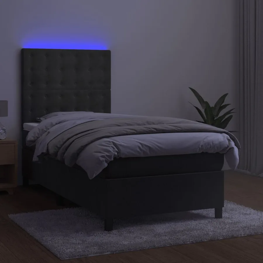 Sommier à lattes de lit et matelas et LED Gris foncé 90x200 cm - 4