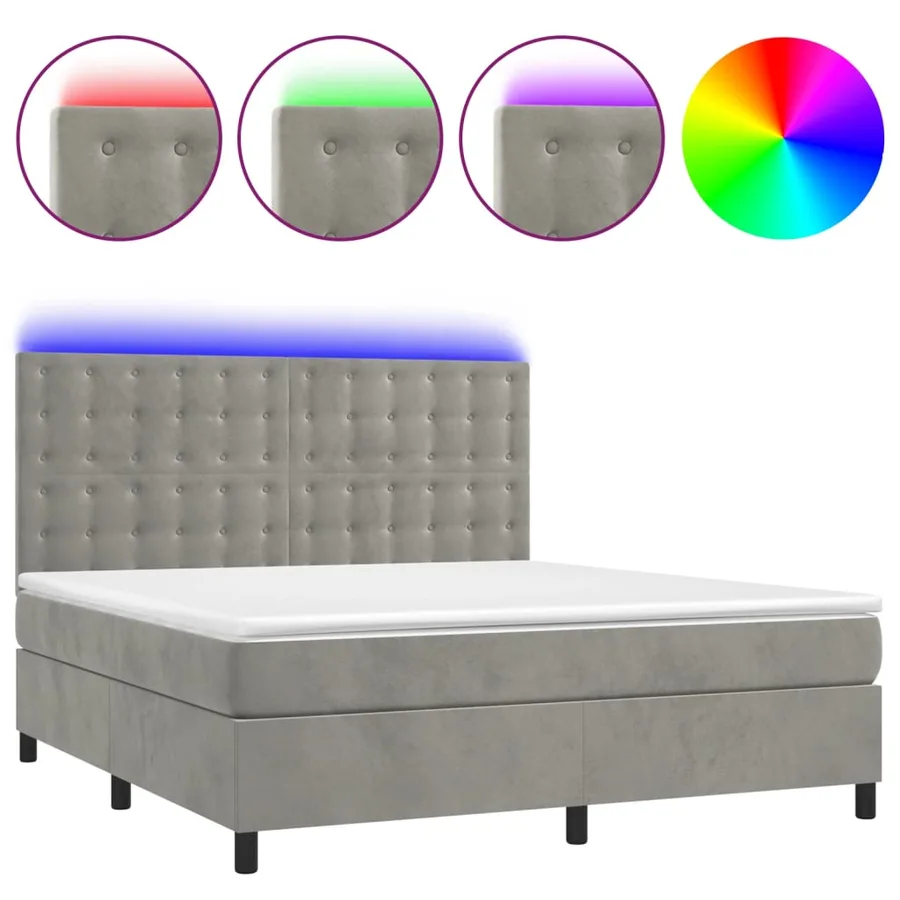 Sommier à lattes de lit matelas et LED Gris clair 180x200 cm - 2