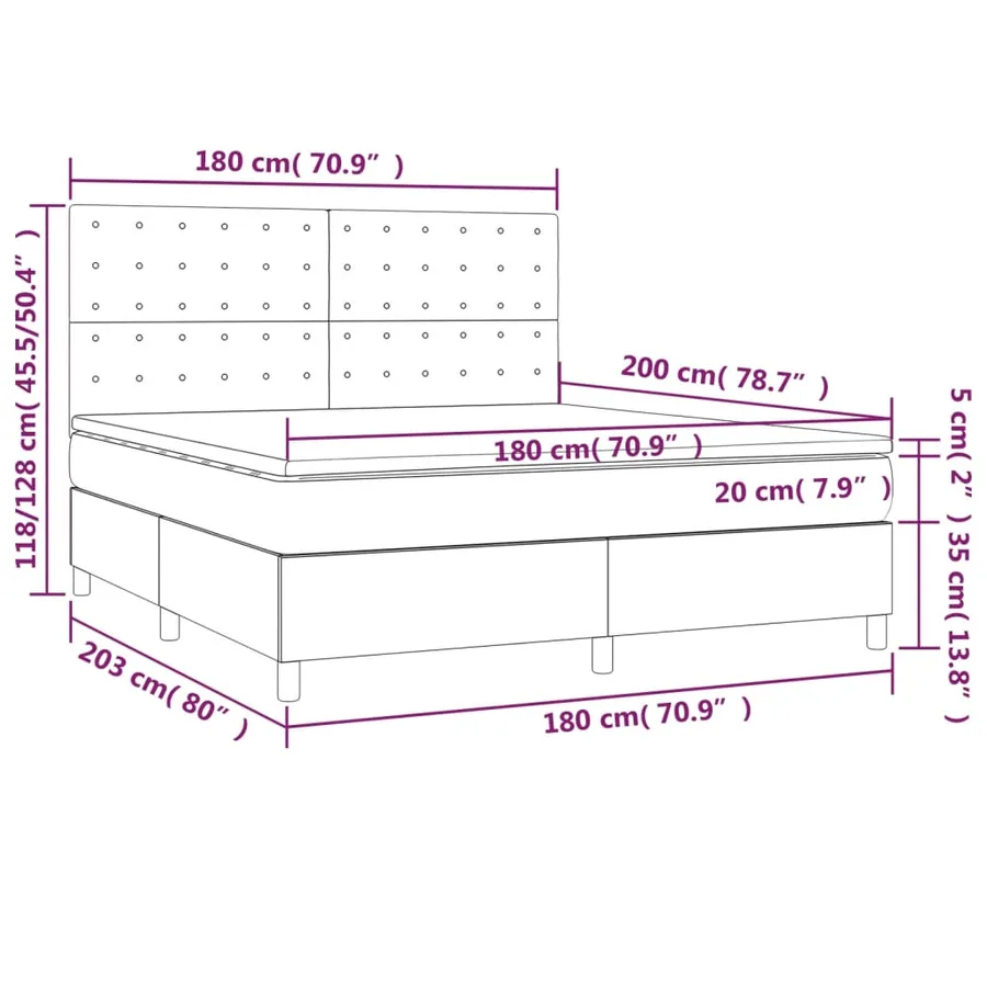 Sommier à lattes de lit matelas et LED Gris clair 180x200 cm - 8