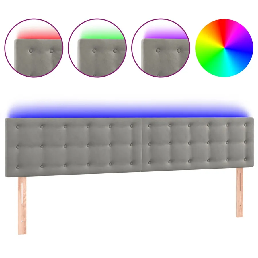 Tête de lit à LED Gris clair 180x5x78/88 cm Velours - 2