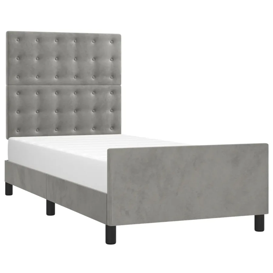 Cadre de lit sans matelas gris clair 90x200 cm velours - 3