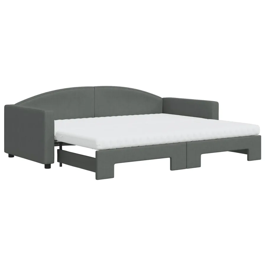 Lit de jour avec gigogne et matelas gris foncé 90x200 cm tissu - 2