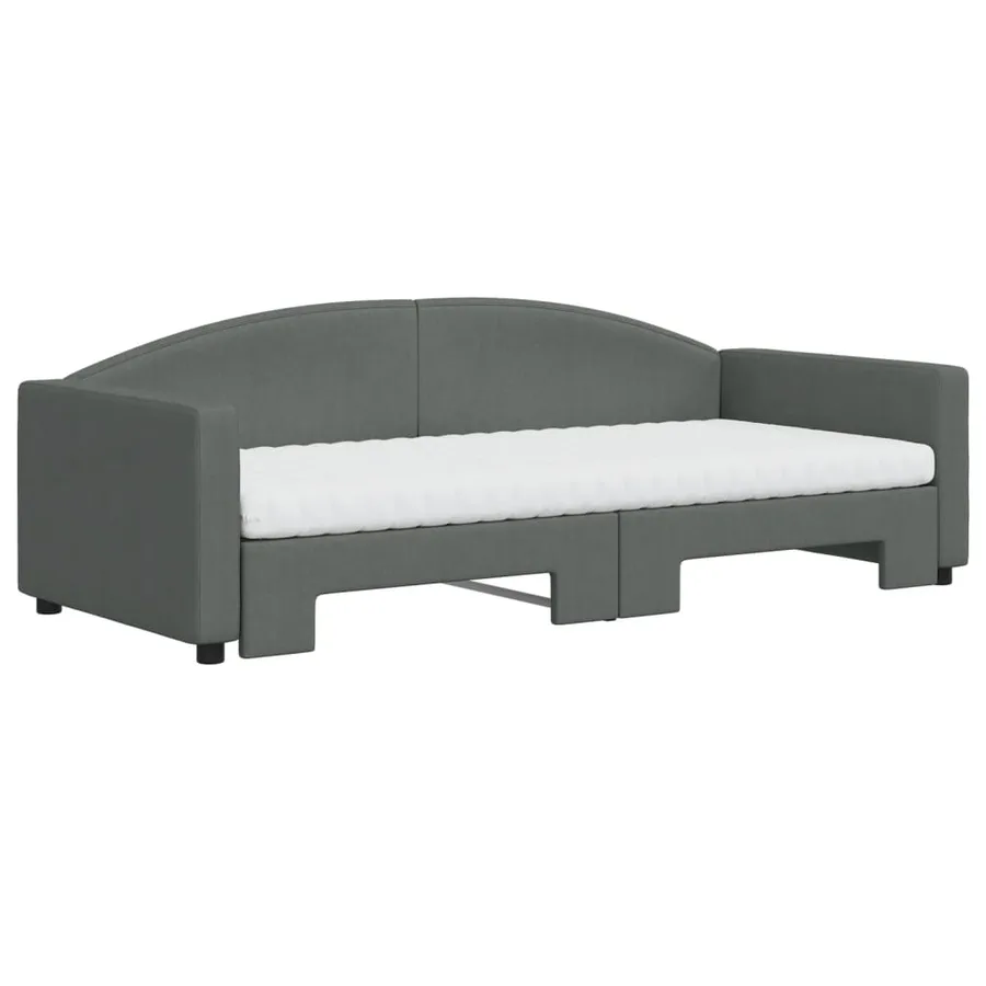 Lit de jour avec gigogne et matelas gris foncé 90x200 cm tissu - 3