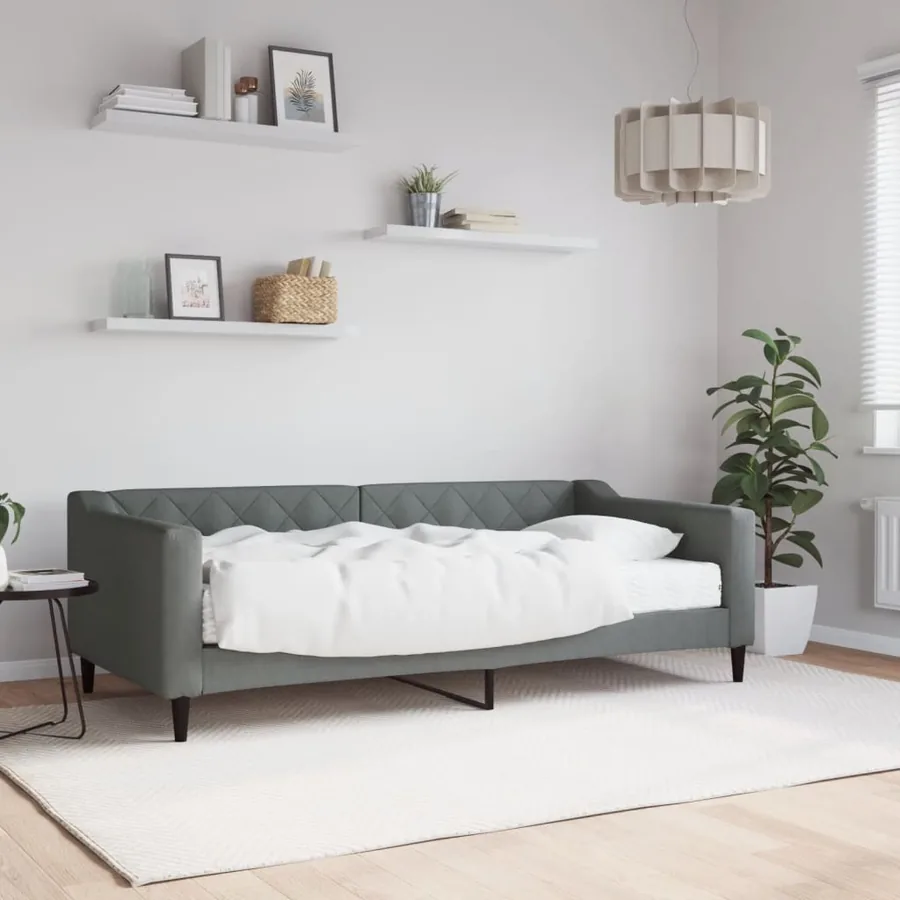 Lit de jour avec matelas gris foncé 90x190 cm tissu