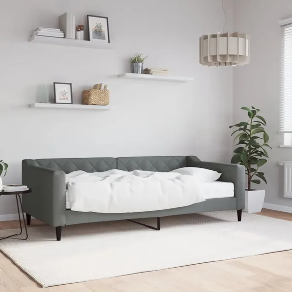 Lit de jour avec matelas gris foncé 90x190 cm tissu