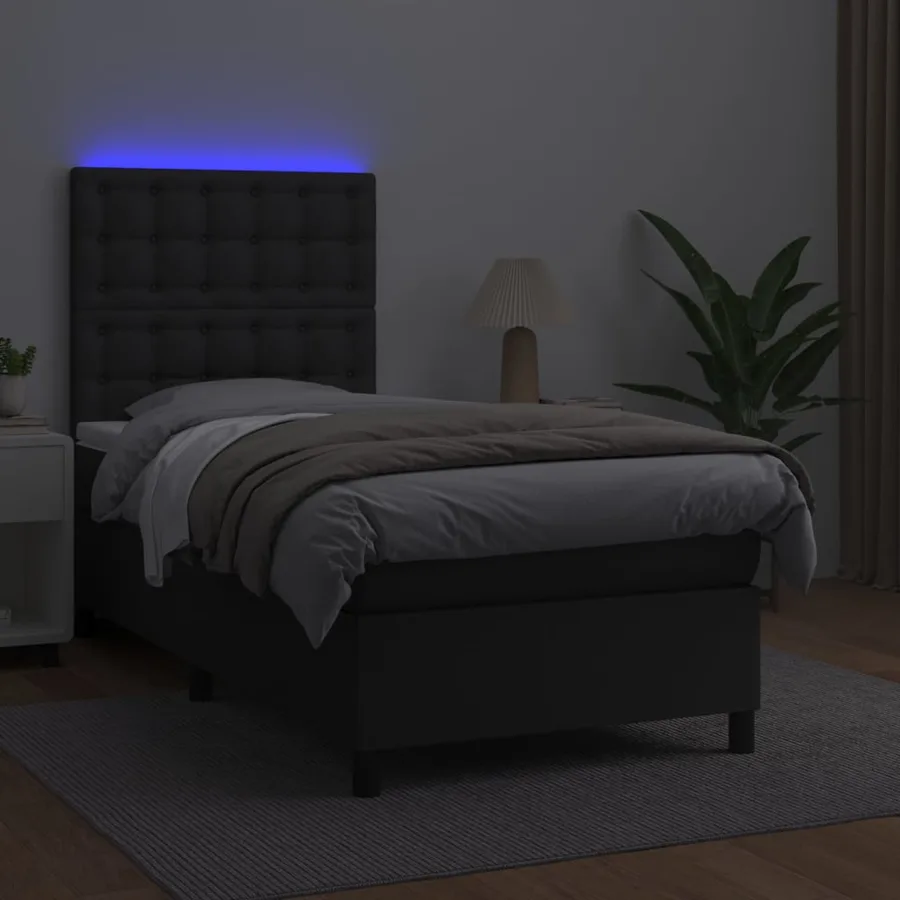 Sommier à lattes de lit avec matelas et LED Noir 90x200 cm - 4