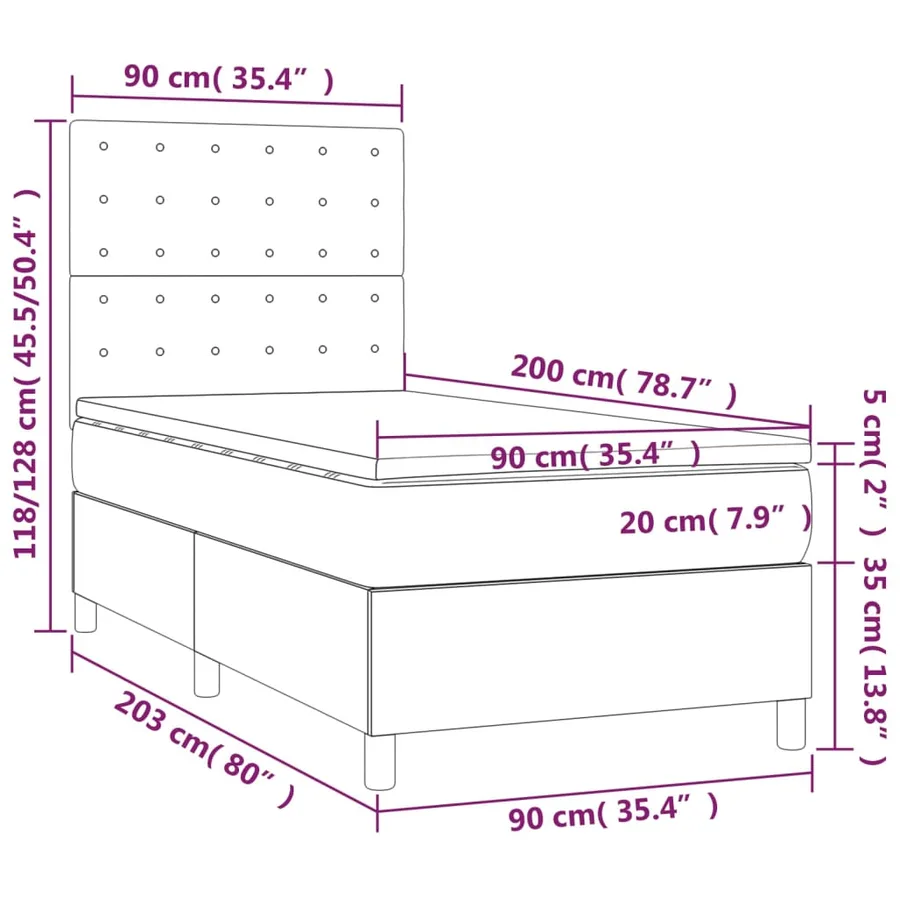 Sommier à lattes de lit avec matelas et LED Noir 90x200 cm - 8