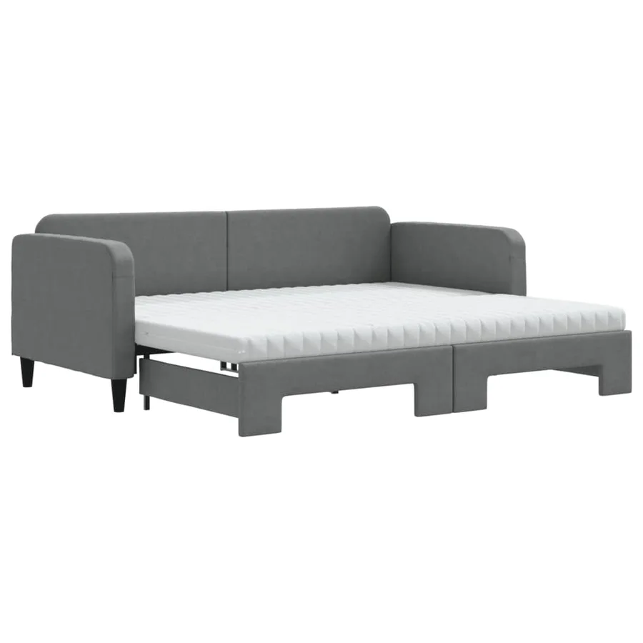 Lit de jour avec gigogne et matelas gris foncé 90x200 cm tissu - 2