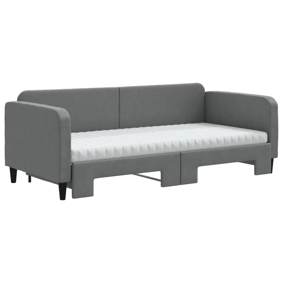 Lit de jour avec gigogne et matelas gris foncé 90x200 cm tissu - 3