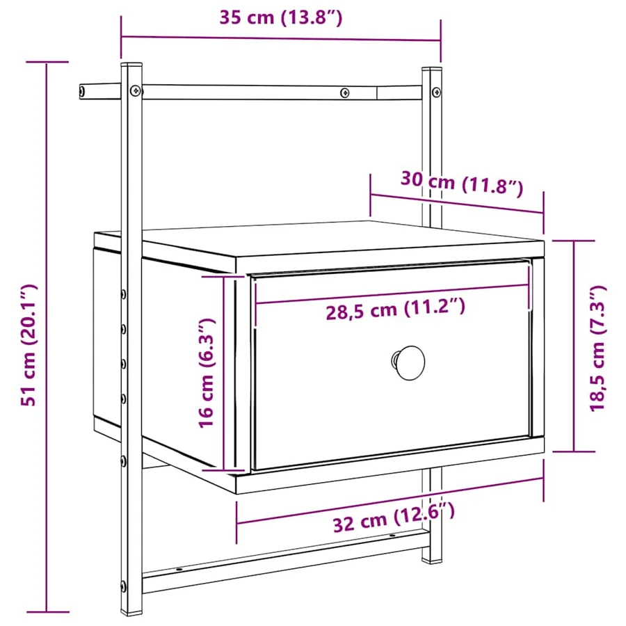 Table de chevet murale 2 pcs chêne sonoma 35x30x51 cm - 12