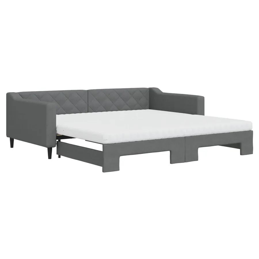 Lit de jour avec gigogne et matelas gris foncé 100x200 cm tissu - 2