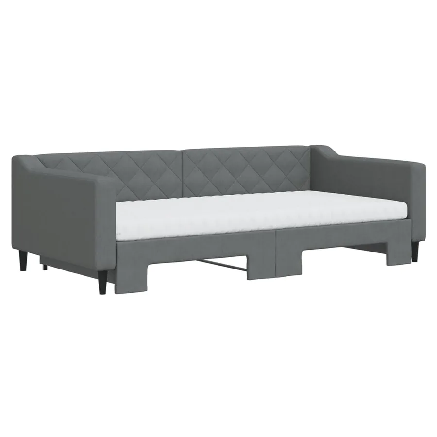 Lit de jour avec gigogne et matelas gris foncé 100x200 cm tissu - 3