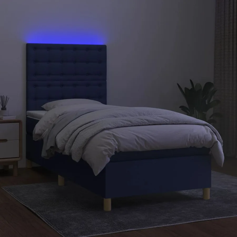 Sommier à lattes de lit et matelas et LED Bleu 100x200 cm Tissu - 4