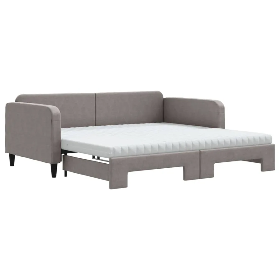 Lit de jour avec gigogne et matelas taupe 100x200 cm tissu - 2