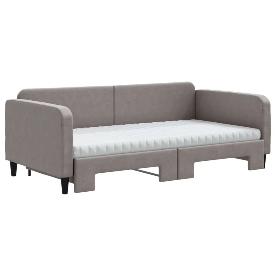 Lit de jour avec gigogne et matelas taupe 100x200 cm tissu - 3