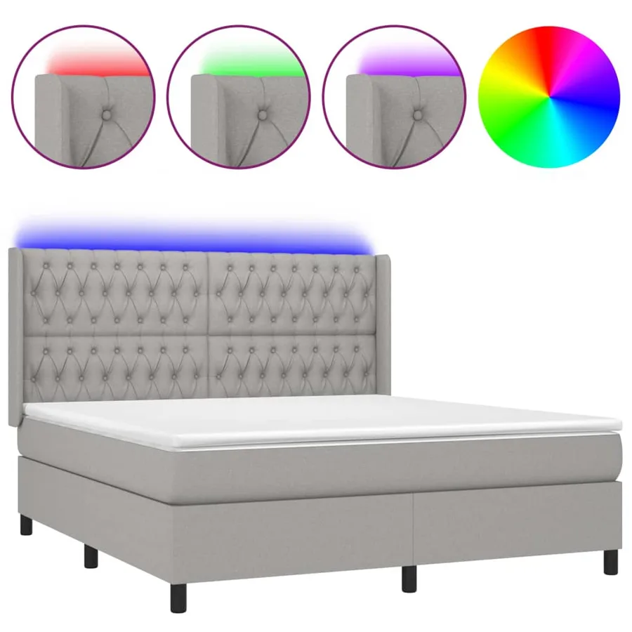 Sommier à lattes de lit matelas LED Gris clair 160x200 cm Tissu - 2