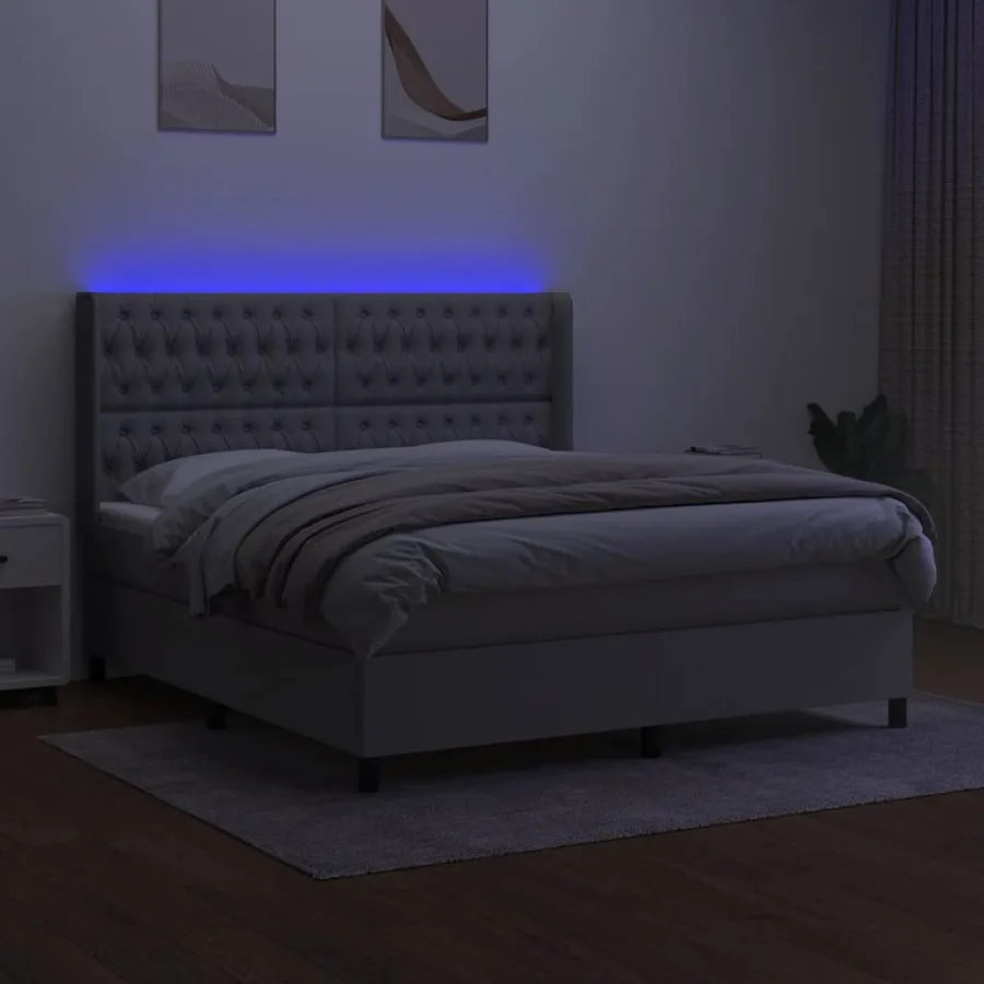 Sommier à lattes de lit matelas LED Gris clair 160x200 cm Tissu - 3