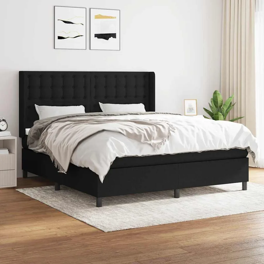 Sommier à lattes de lit avec matelas Noir 180x200 cm Tissu