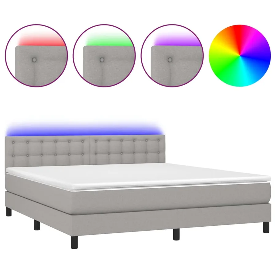 Sommier à lattes de lit et matelas et LED Gris clair 180x200 cm - 2