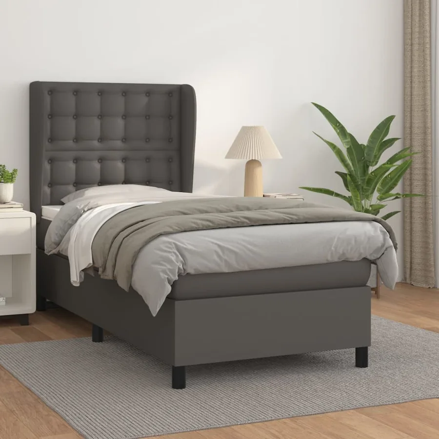 Sommier à lattes de lit avec matelas Gris 90x190 cm Similicuir