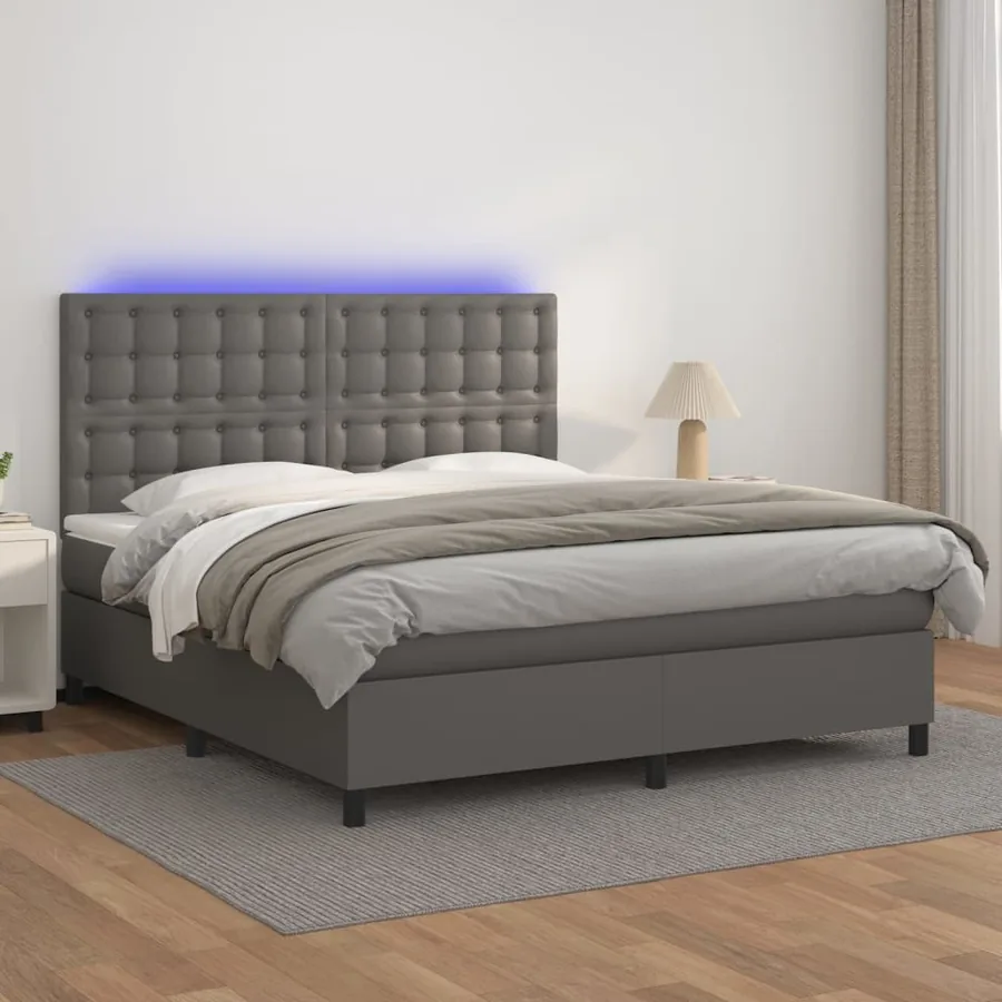 Sommier à lattes de lit avec matelas et LED Gris 180x200 cm