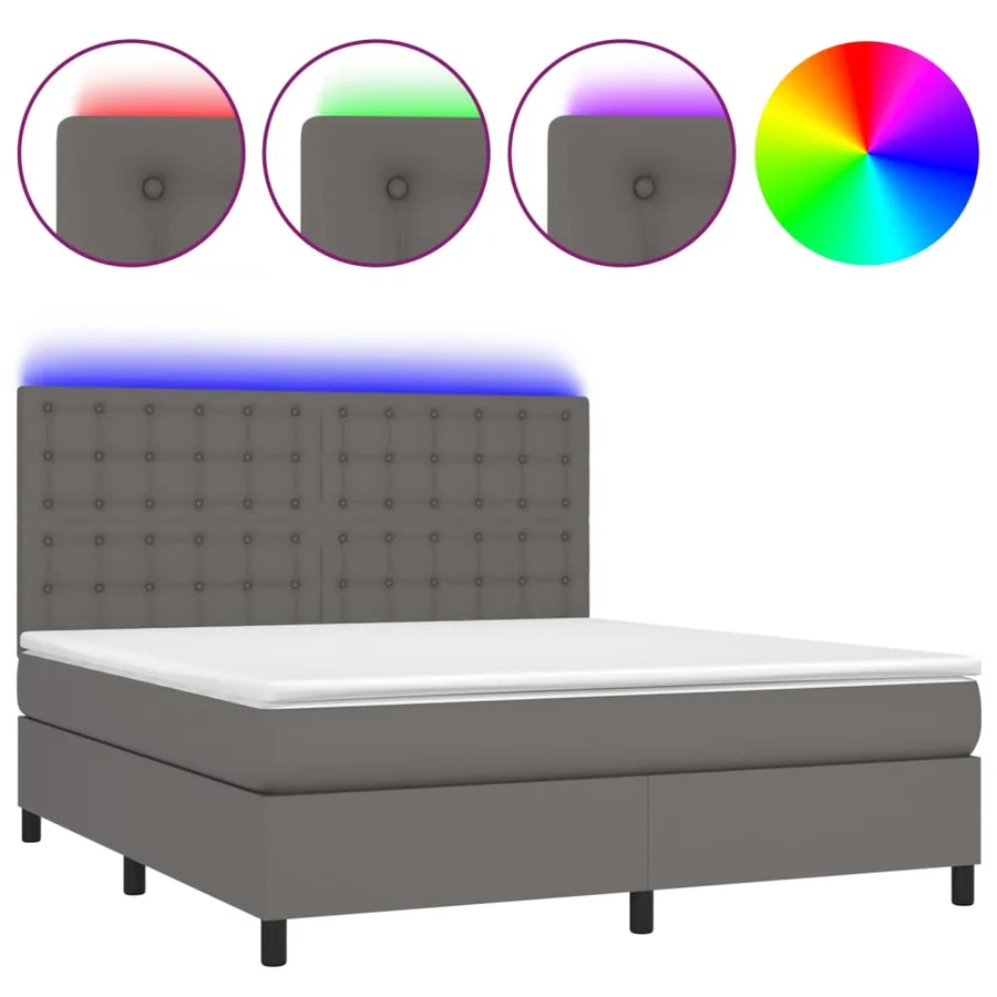 Sommier à lattes de lit avec matelas et LED Gris 180x200 cm - 2