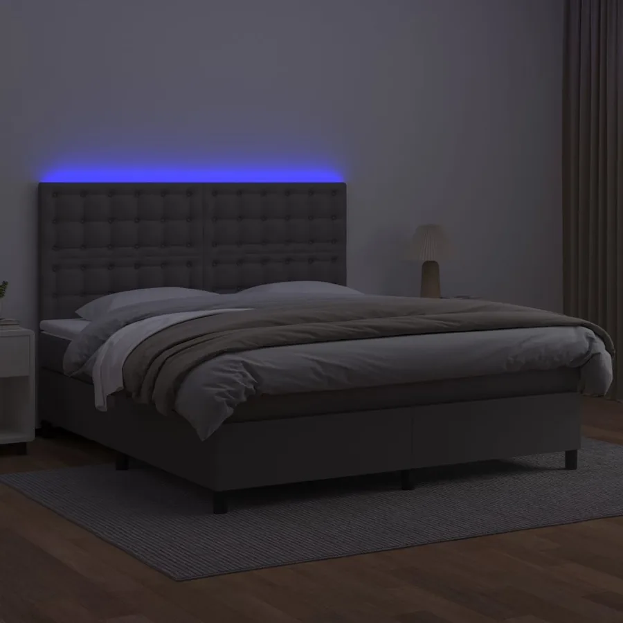 Sommier à lattes de lit avec matelas et LED Gris 180x200 cm - 4