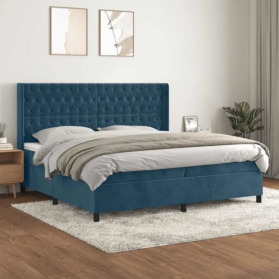 Sommier à lattes de lit et matelas Bleu foncé 200x200cm Velours