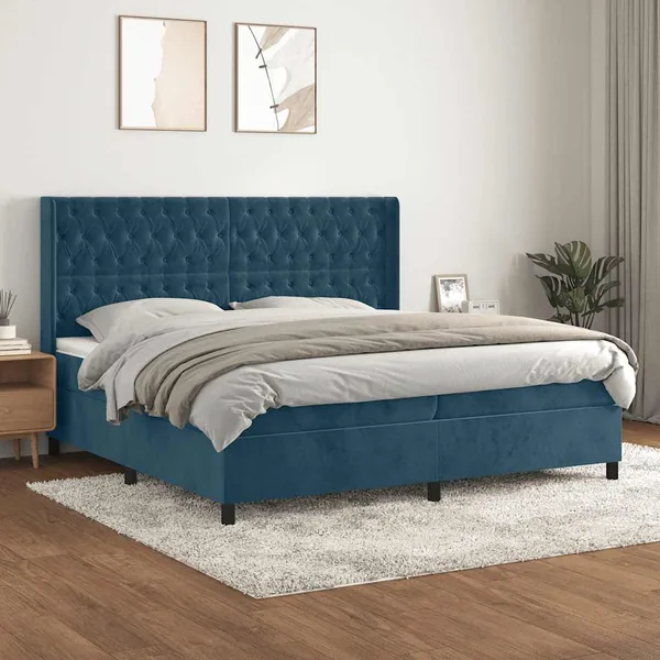 Sommier à lattes de lit et matelas Bleu foncé 200x200cm Velours