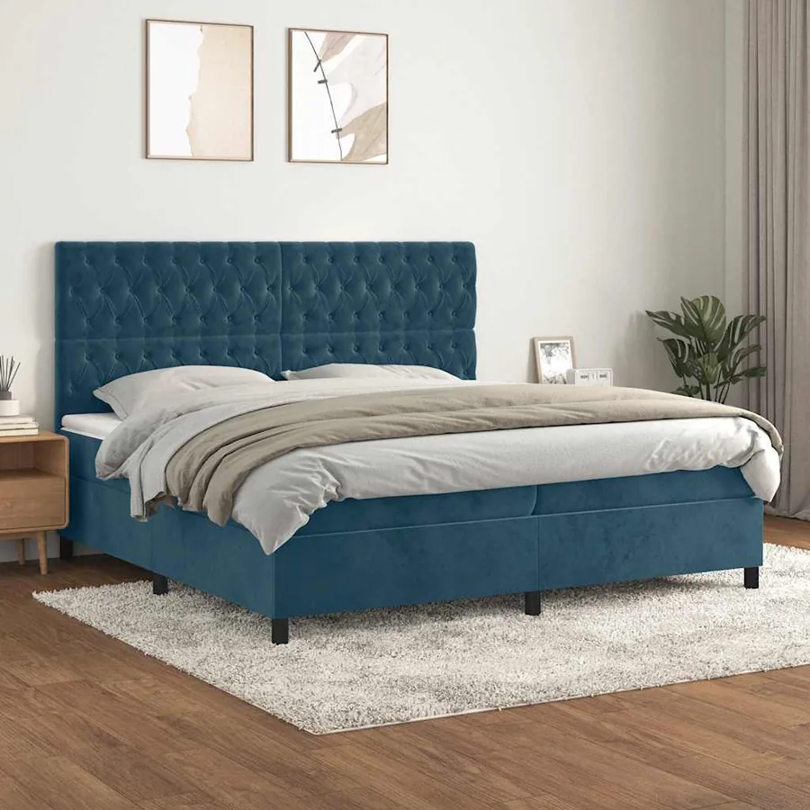 Sommier à lattes de lit et matelas Bleu foncé 200x200cm Velours