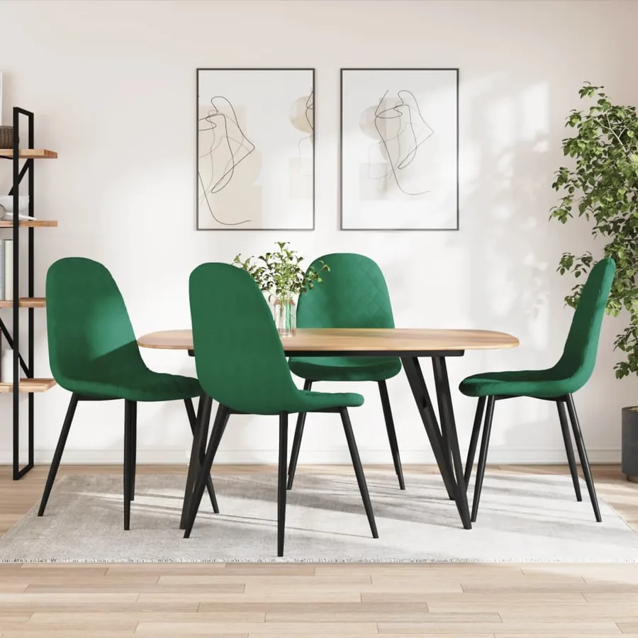 Chaises à manger lot de 4 Vert foncé Velours