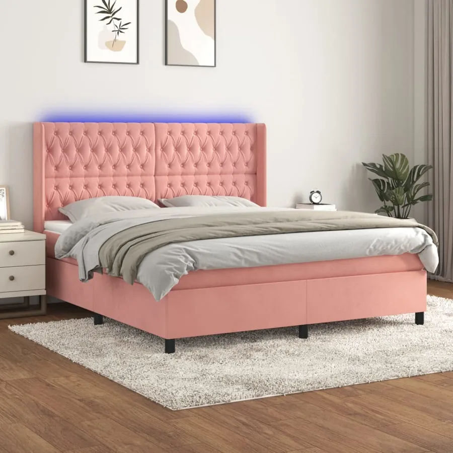 Sommier à lattes de lit matelas et LED Rose 180x200 cm Velours
