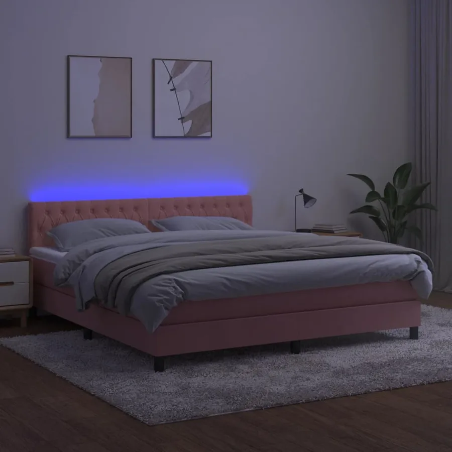 Sommier à lattes de lit avec matelas et LED Rose 180x200 cm - 4
