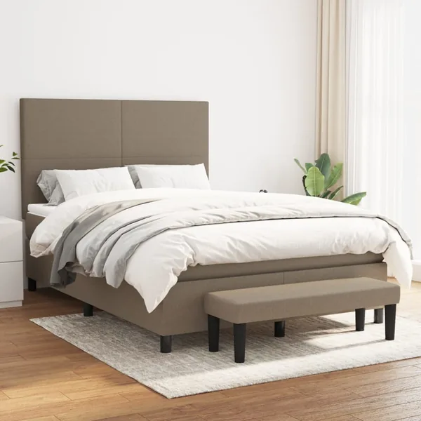 Sommier à lattes de lit avec matelas Taupe 140x190 cm Tissu