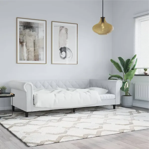Lit de jour blanc 100x200 cm similicuir