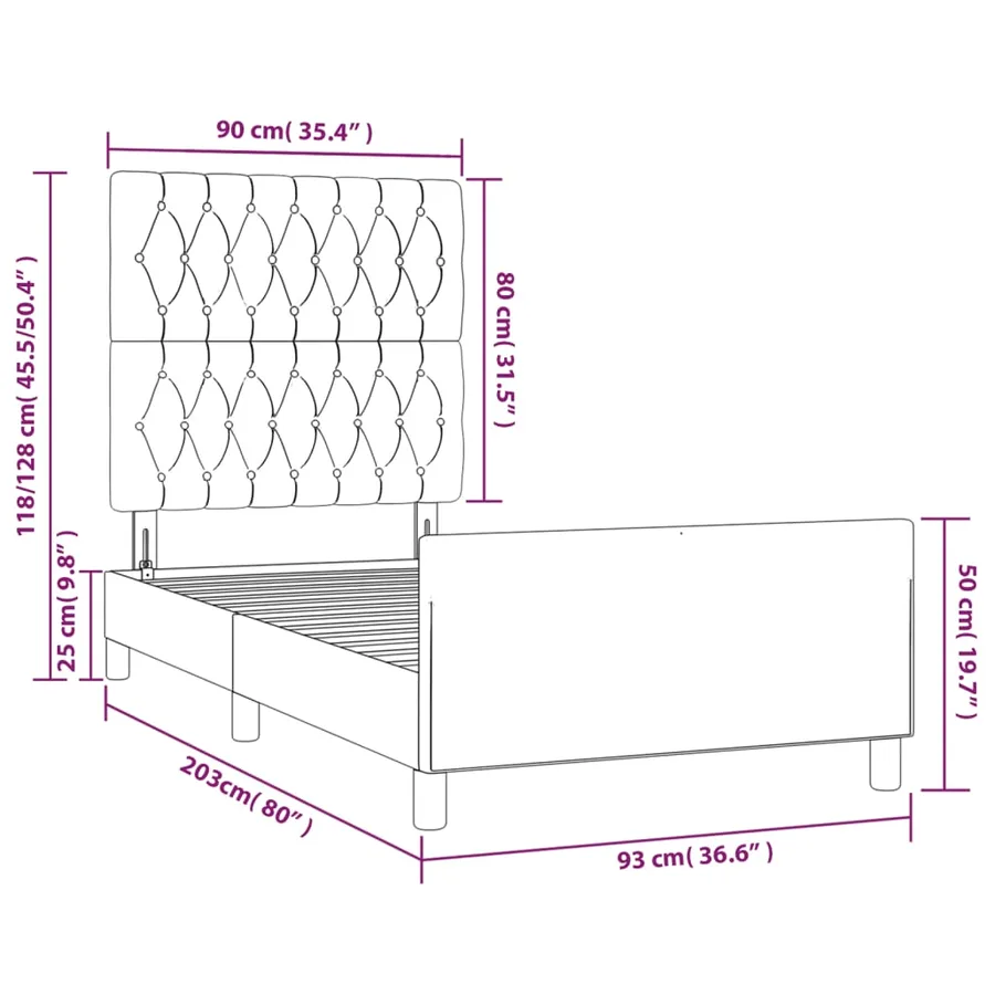 Cadre de lit sans matelas gris clair 90x200 cm velours - 14